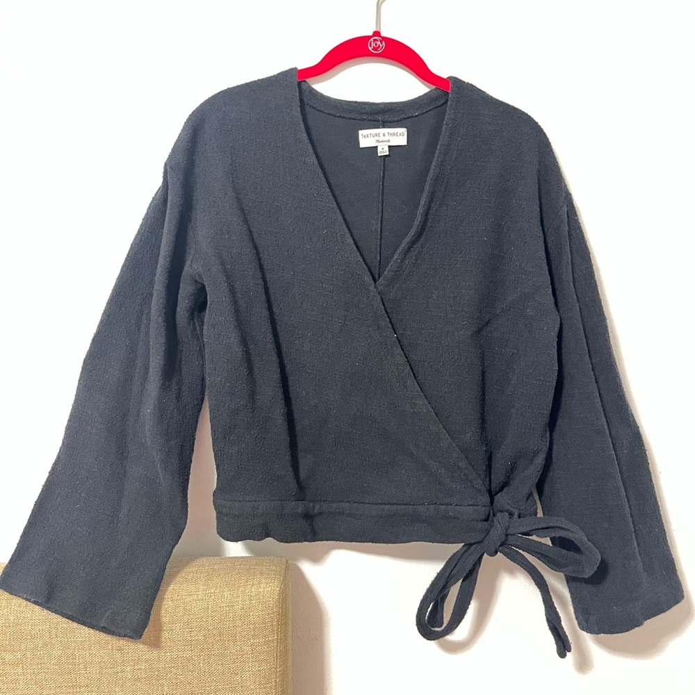 Madewell Black Texture & Thread Long Sleeve Wrap Top Size Medium